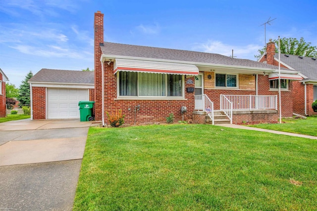 23716 Roxana Ave, Eastpointe, MI 48021 - view of front of house with concrete driveway, covered porch, a front yard, and brick siding