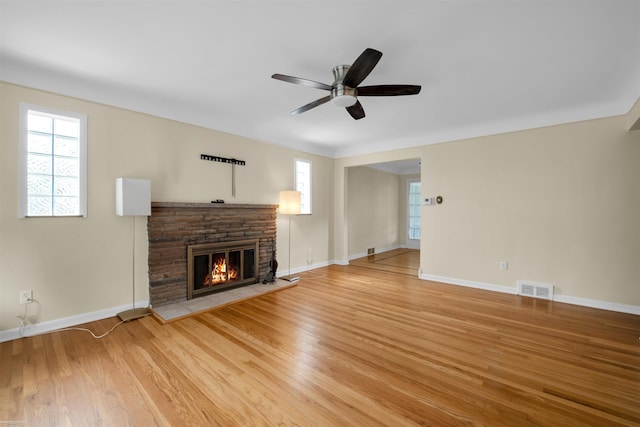 23716 Roxana Ave, Eastpointe, MI 48021 - unfurnished living room featuring healthy amount of natural light, a fireplace, and light wood-style floors