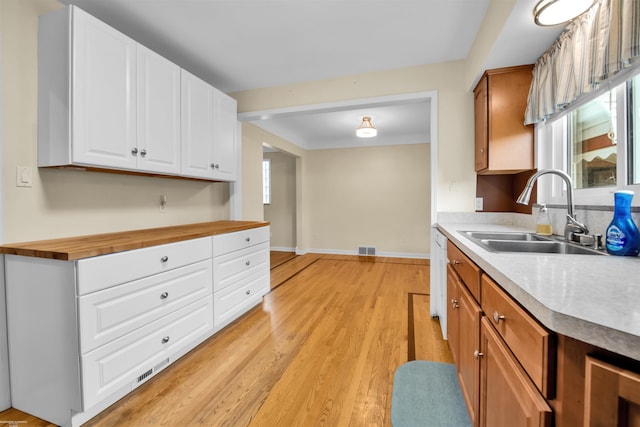 23716 Roxana Ave, Eastpointe, MI 48021 - kitchen with butcher block counters, light wood-style flooring, and white cabinetry