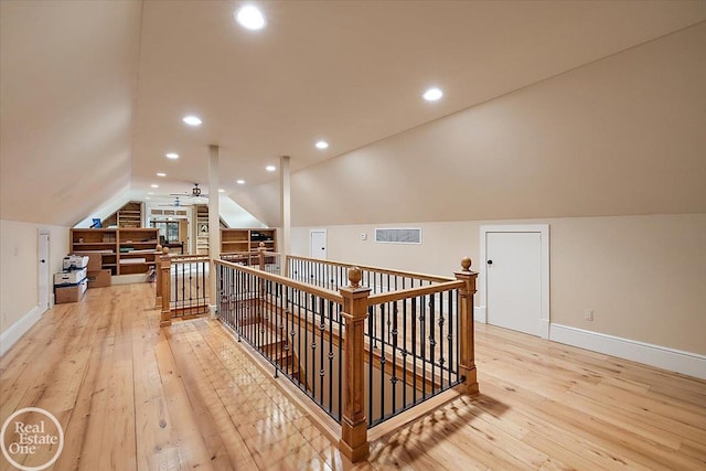 5350 Brewster Rd, Oakland Twp, MI 48306 - bonus room with light wood-style flooring, vaulted ceiling, ceiling fan, and recessed lighting