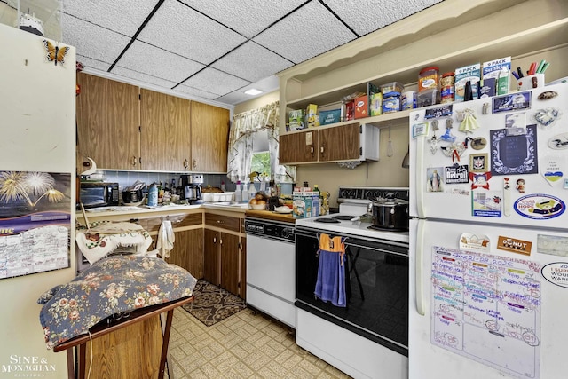 22565 Ardmore Park Dr, Saint Clair Shores, MI 48081 - kitchen with white appliances, light countertops, and open shelves