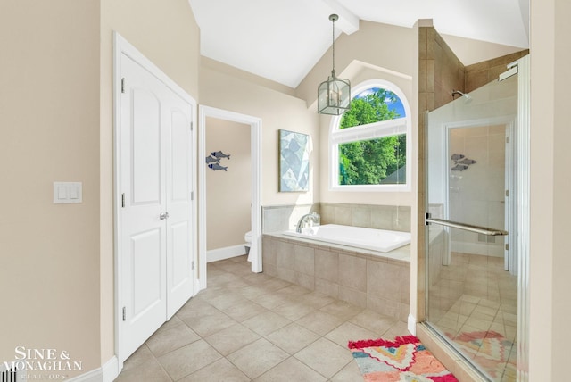 3325 Saint Andrews Dr, Port Huron, MI 48060 - full bathroom with a bath, a stall shower, tile patterned floors, and a chandelier