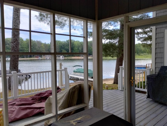11374 S Shore Dr, Lake, MI 48632 - sunroom featuring a water view
