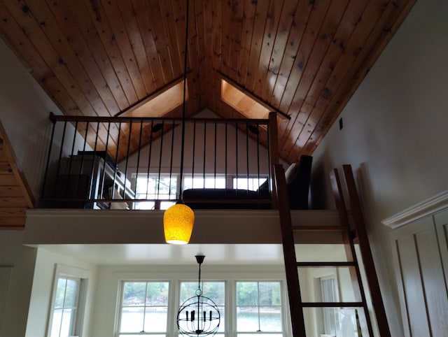 11374 S Shore Dr, Lake, MI 48632 - detailed view of a chandelier and wood ceiling