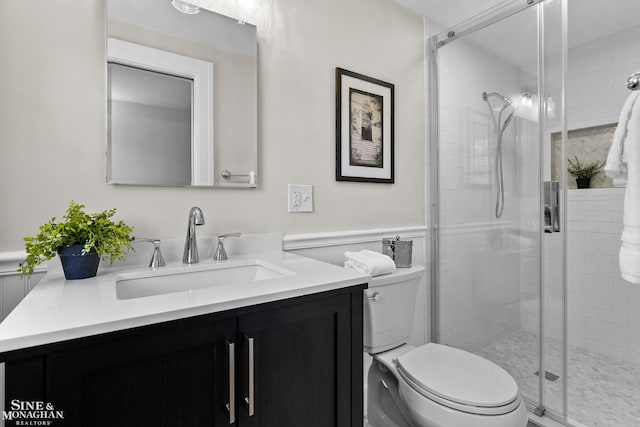 488 University Pl, Grosse Pointe, MI 48230 - full bath with vanity, a stall shower, and a wainscoted wall