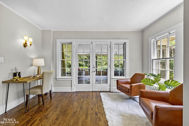 488 University Pl, Grosse Pointe, MI 48230 - entryway featuring french doors, dark wood-type flooring, and crown molding