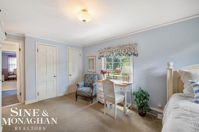 28 Hampton Rd, Grosse Pointe Shores, MI 48236 - bedroom featuring two closets, ornamental molding, multiple windows, and carpet