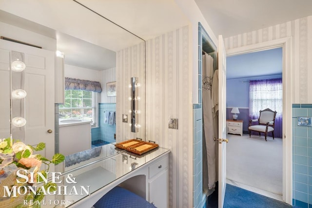 28 Hampton Rd, Grosse Pointe Shores, MI 48236 - bathroom with wallpapered walls, plenty of natural light, and wainscoting