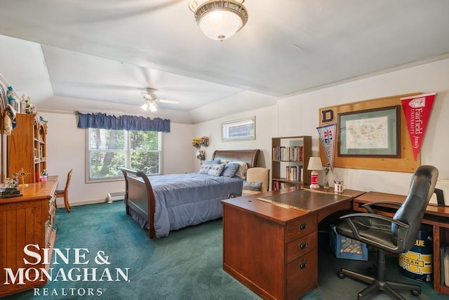 28 Hampton Rd, Grosse Pointe Shores, MI 48236 - bedroom with a tray ceiling, dark colored carpet, a desk, and baseboard heating