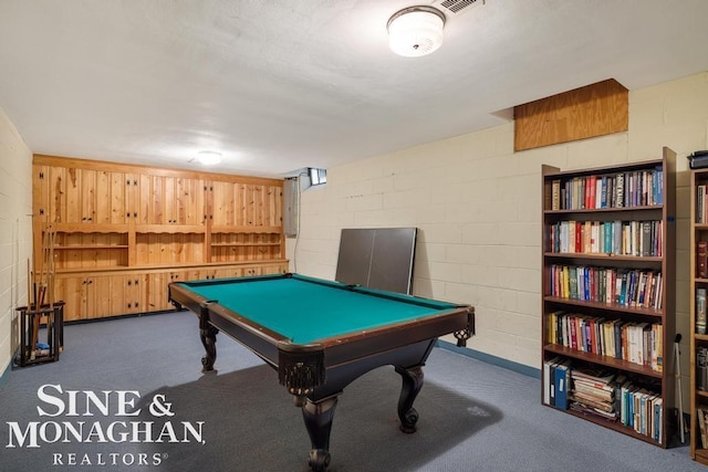 28 Hampton Rd, Grosse Pointe Shores, MI 48236 - playroom with pool table, carpet, and concrete block wall