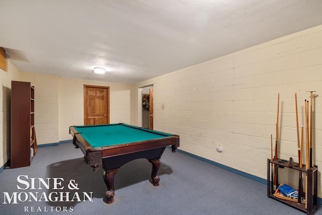 28 Hampton Rd, Grosse Pointe Shores, MI 48236 - game room featuring billiards, carpet floors, and concrete block wall