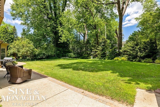28 Hampton Rd, Grosse Pointe Shores, MI 48236 - view of grassy yard with a patio and view of wooded area