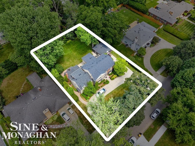 28 Hampton Rd, Grosse Pointe Shores, MI 48236 - aerial overview of property's location featuring property boundaries highlighted and nearby suburban area
