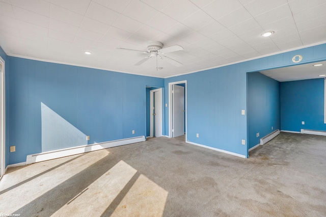 29738 N River Rd, Harrison Twp, MI 48045 - carpeted empty room featuring a baseboard heating unit, ceiling fan, and recessed lighting