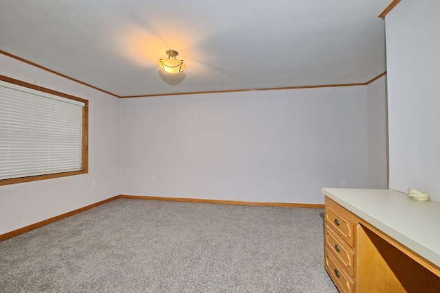 spare room featuring light colored carpet and ornamental molding