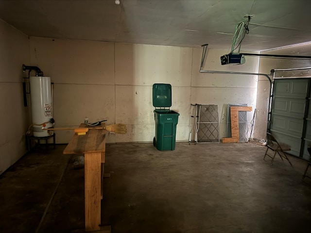 garage featuring a garage door opener and gas water heater