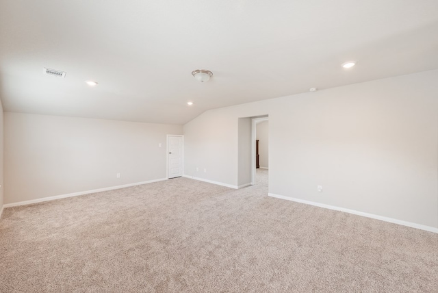 spare room with visible vents, carpet flooring, baseboards, and recessed lighting