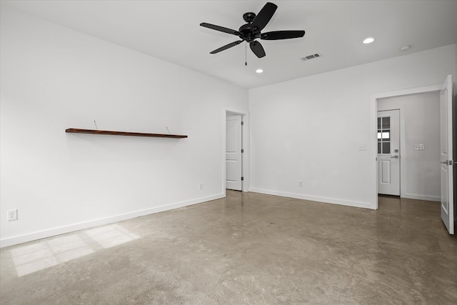 174 Cedar Hill Loop, Lufkin, TX 75904 - spare room with concrete flooring, a ceiling fan, baseboards, and recessed lighting