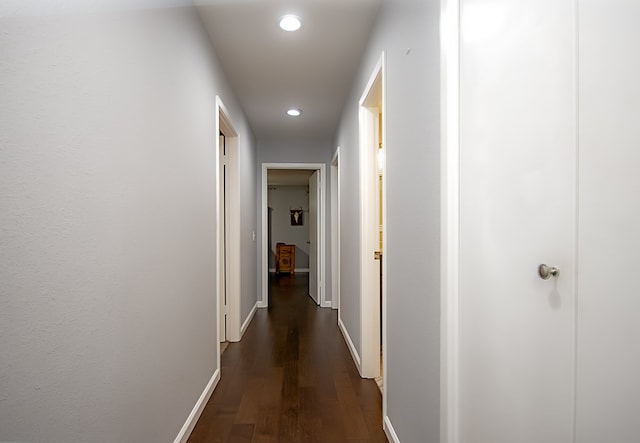 corridor with dark hardwood / wood-style floors