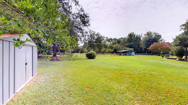 view of yard featuring a shed