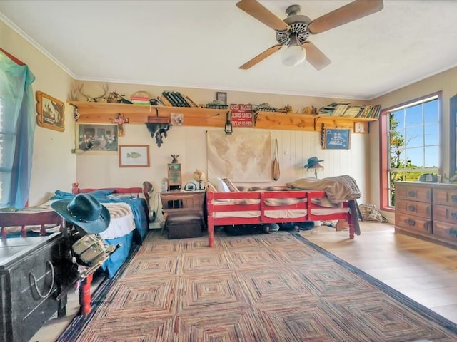 1145 State Highway 21e, San Augustine, TX 75972 - interior space featuring ceiling fan, wood finished floors, and ornamental molding