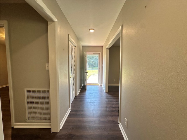 hallway featuring dark wood-type flooring