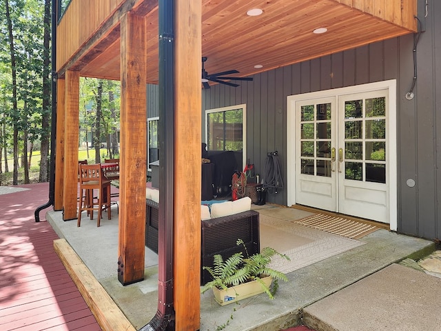 203 Bogey Ln, Brookeland, TX 75931 - view of patio / terrace with ceiling fan, a wooden deck, and outdoor lounge area