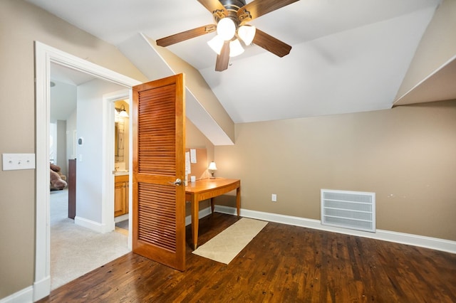 205 Twin Crk, Lufkin, TX 75904 - bonus room with lofted ceiling, wood finished floors, a ceiling fan, baseboards, and an office area