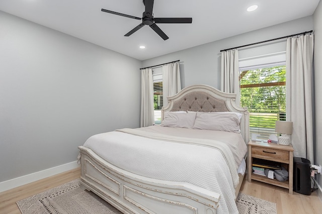190 Whitehead Dr, Diboll, TX 75941 - bedroom featuring light wood-style flooring, recessed lighting, baseboards, and ceiling fan