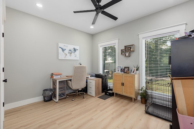 190 Whitehead Dr, Diboll, TX 75941 - office space with light wood-style flooring, a ceiling fan, recessed lighting, and baseboards