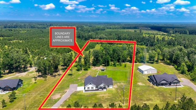 1065 Cc Rd, Diboll, TX 75941 - aerial view of property and surrounding area featuring a forest and property boundaries highlighted