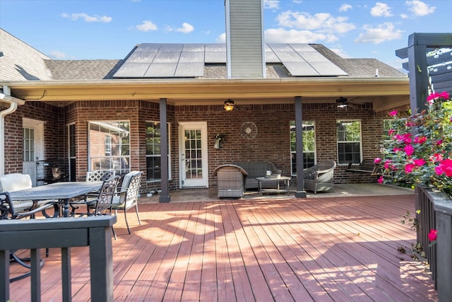454 Bobwhite Dr, Lufkin, TX 74904 - wooden terrace featuring outdoor dining space, an outdoor living space, and ceiling fan