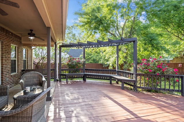 454 Bobwhite Dr, Lufkin, TX 74904 - wooden deck featuring a ceiling fan and a fenced backyard