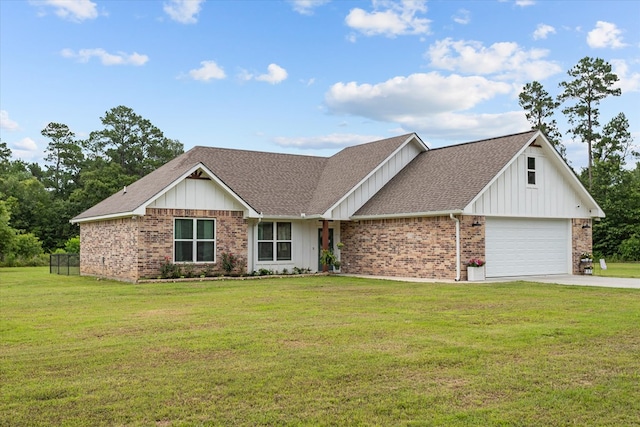 1755 Cc Rd, Diboll, TX 75941 - single story home with brick siding, a shingled roof, driveway, board and batten siding, and a front yard