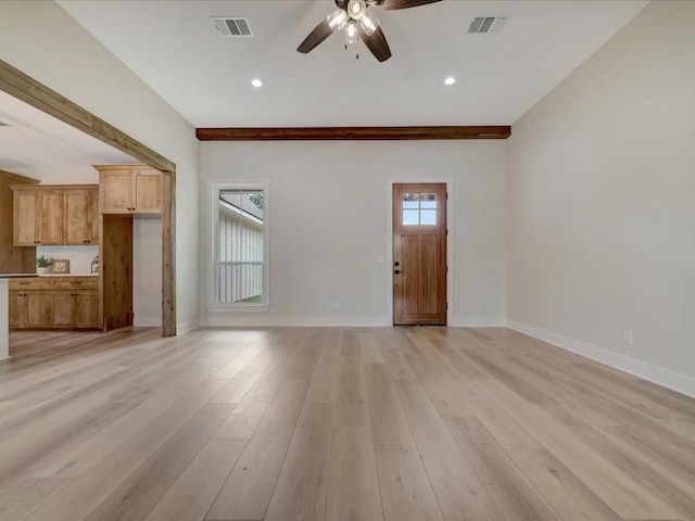234 Lancewood Dr, Lufkin, TX 75904 - unfurnished living room featuring a ceiling fan, light wood-style flooring, and recessed lighting
