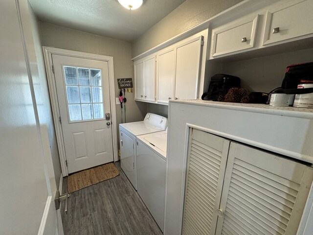 270 Lakeshore Dr, Brookeland, TX 75931 - laundry area with separate washer and dryer, cabinet space, and dark wood-type flooring