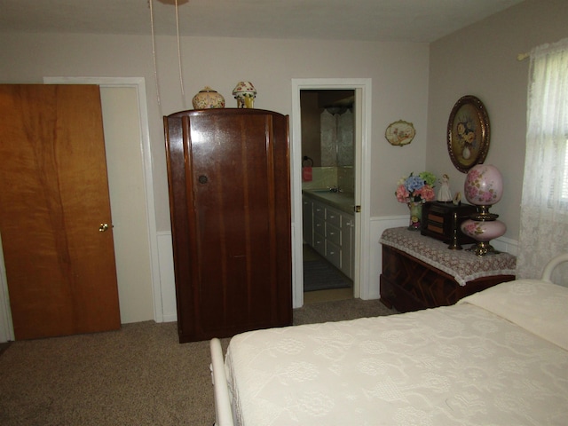 bedroom with carpet and connected bathroom