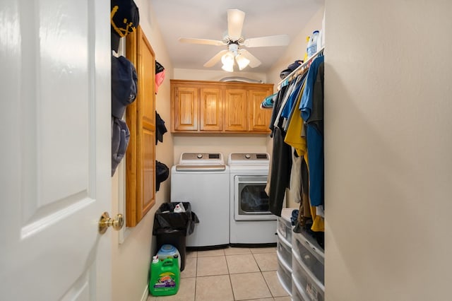 112 Lewellin Pl, Lufkin, TX 75904 - washroom with washer and dryer, cabinet space, light tile patterned floors, and a ceiling fan