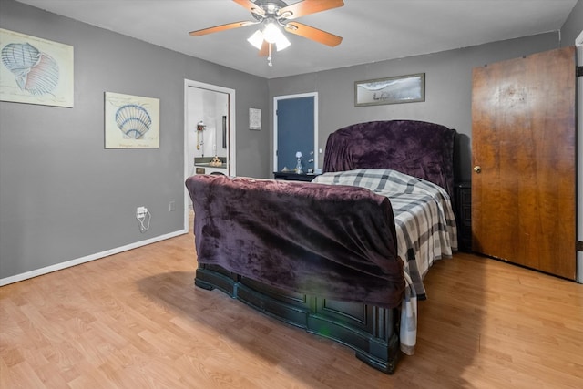 bedroom featuring ceiling fan and light wood-type flooring