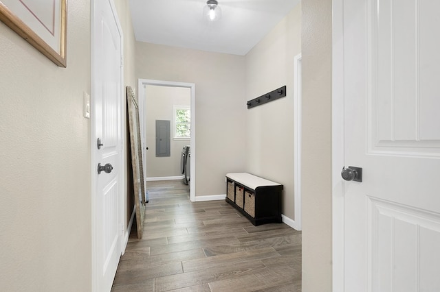 155 Sweetbriar Ct, Brookeland, TX 75931 - hall with wood finished floors and electric panel