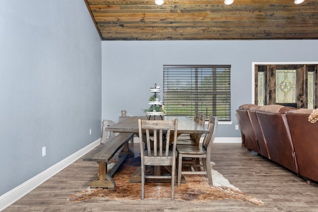 737 Martin Cochran Rd, Huntington, TX 75949 - dining room with lofted ceiling, wood finished floors, and wooden ceiling