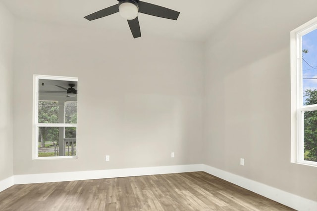 spare room with light hardwood / wood-style floors and ceiling fan