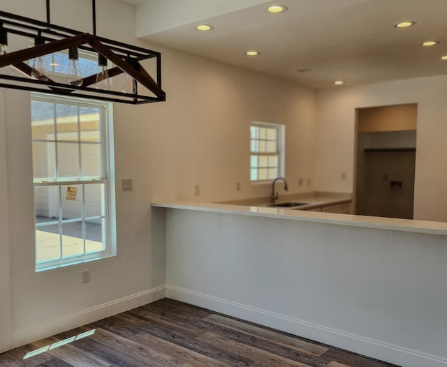 kitchen with dark hardwood / wood-style floors and sink