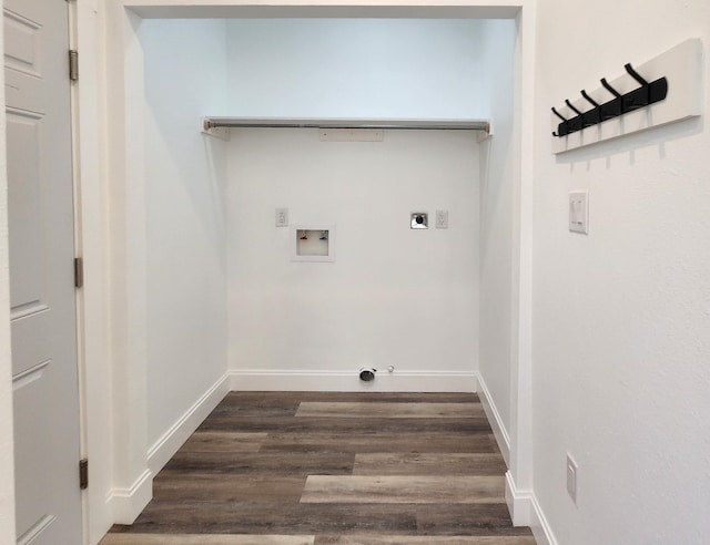 laundry area with washer hookup, dark hardwood / wood-style floors, gas dryer hookup, and electric dryer hookup