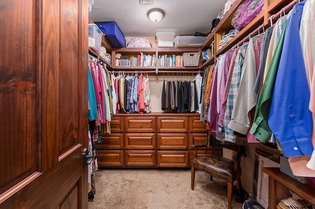 spacious closet with light carpet