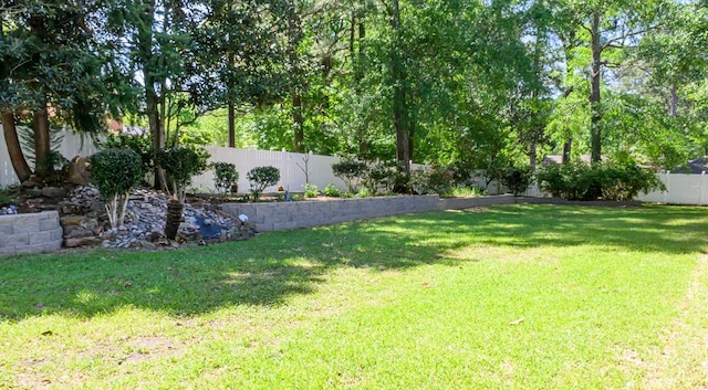 view of yard with a fenced backyard