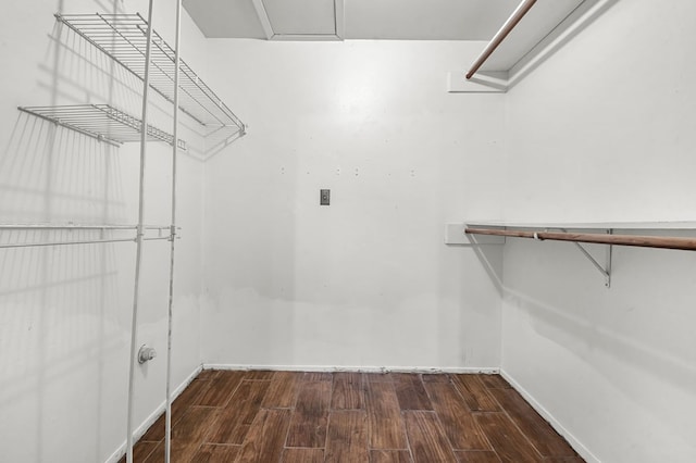 walk in closet featuring dark wood-type flooring