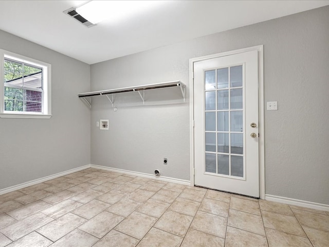 laundry area featuring visible vents, washer hookup, laundry area, hookup for a gas dryer, and hookup for an electric dryer