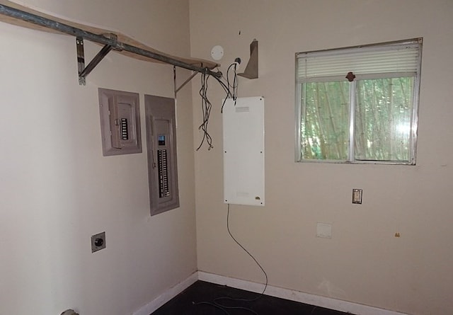 clothes washing area with hookup for an electric dryer and electric panel