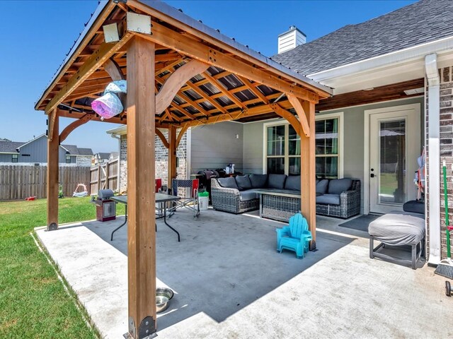 view of patio / terrace featuring a gazebo and an outdoor hangout area